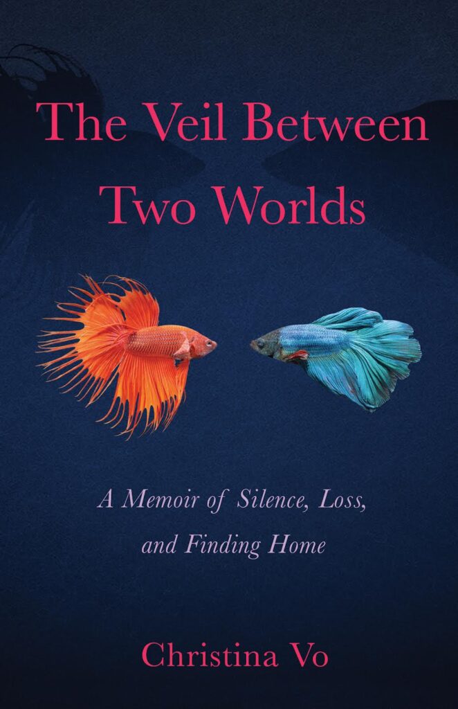 The cover of "The Veil Between Two Worlds." Description: two betta fish face each other against a dark blue background.